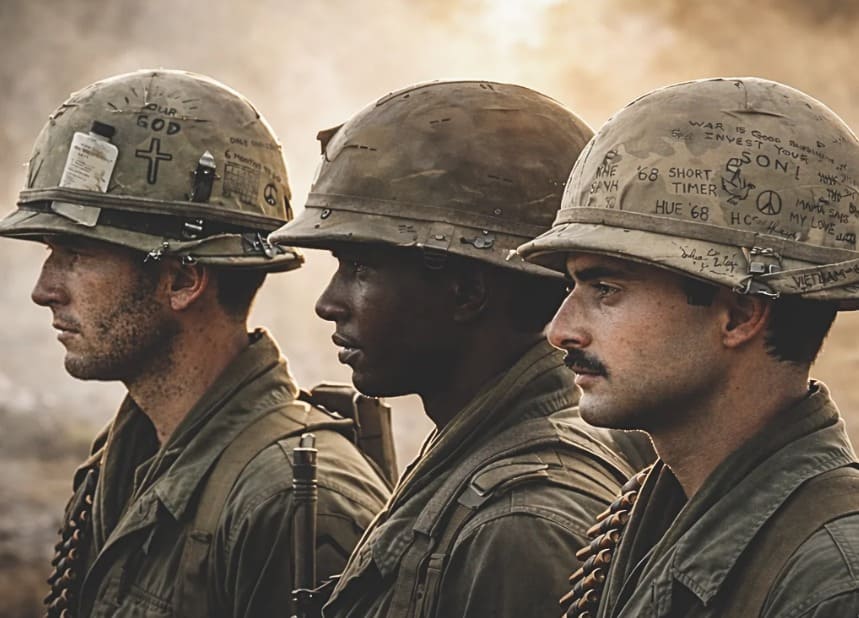 Os Capacetes dos Soldados Americanos na Guerra do Vietnã